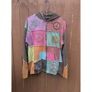 KPC Hippie Peace Hoodie Zip Front Jacket Hobo Boho 3X SEE MEASUREMENTS